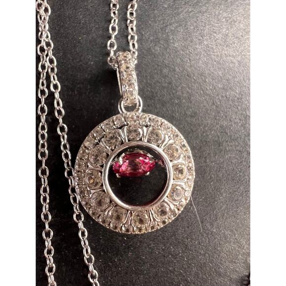 Pink tourmaline white topaz pendant necklace in platinum over 925 silver - Picture 4 of 16